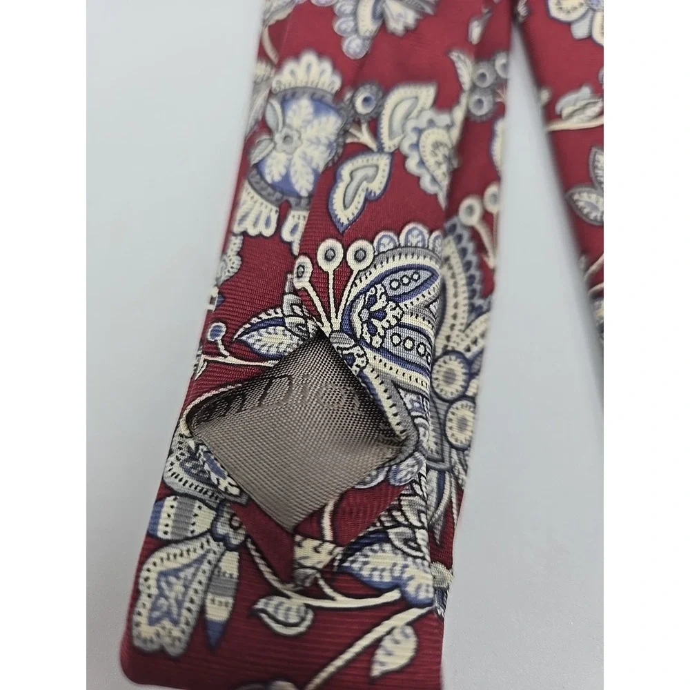 Vintage Christian Dior Tie Silk Paisley‎ Floral Maroon And Blue Made in USA